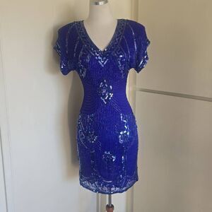 Baluchi Creations Vtg. 80s Violet Beaded/Sequin Cocktail Dress, Sz. S, EUC